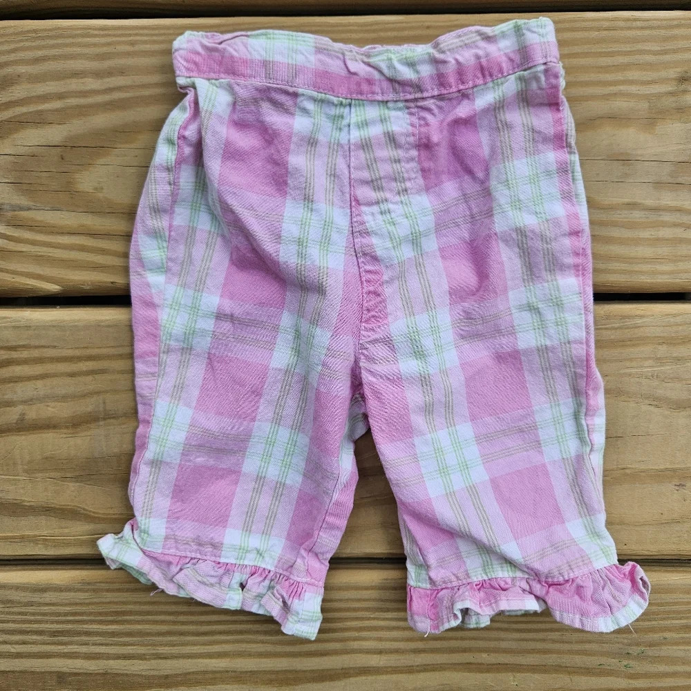 Specialty Baby Girl Outfit Green Top with Pink Plaid Capris 6-9M - Picture 6 of 8